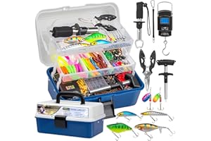 THKFISH 400PCS Fishing Lures Kit, Large 3-Layer Tackle Box with Tackle Included Bass Fishing Accessories Gear Tools Set with Pliers, Fish Scale, Crankbait, Hooks, Weights Sinkers, Gift for Men