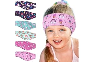 TASHIPPA 6 Pcs Swimming Headbands for Kids, Adjustable Swimming Ear Protection Bands Cute Cartoon Waterproof Swim Headbands for Girls Swimmers Age 1-5, Head Circumference 17.3-19.2 Inch