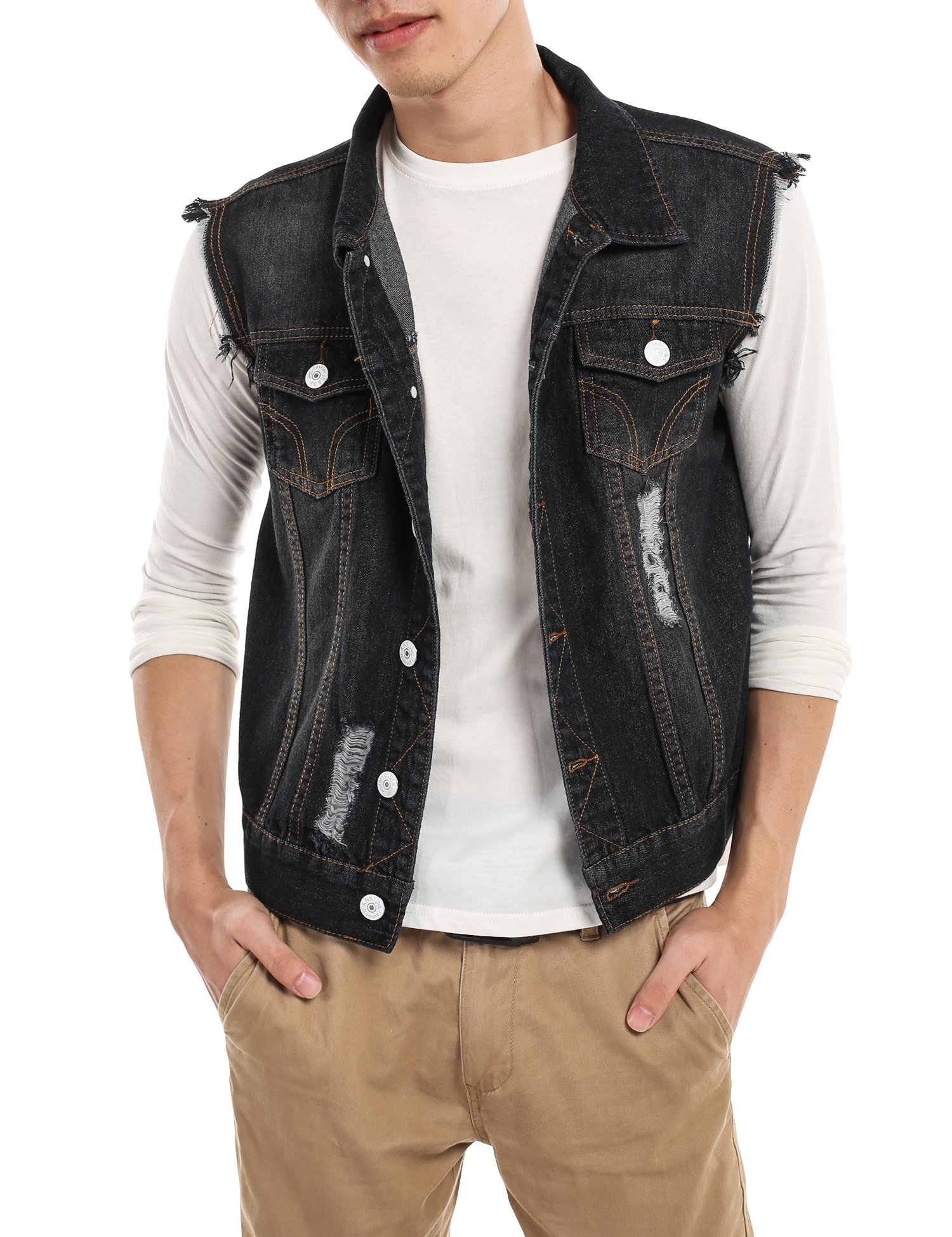Men's Sleeveless Denim Vest Casual Slim Fit Lapel Jeans Vests Jacket - Denim Fit
