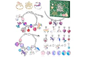 KOLBRIGHT Advent Calendar 2023 Girls, DIY Charm Bracelet Making Kit Including Jewelry Beads, Snake Chains, Adjustable Rings, Necklace String, Ear Clip, Unicorn Christmas Advent Calendar for Girls Ages 5-7, 6-12