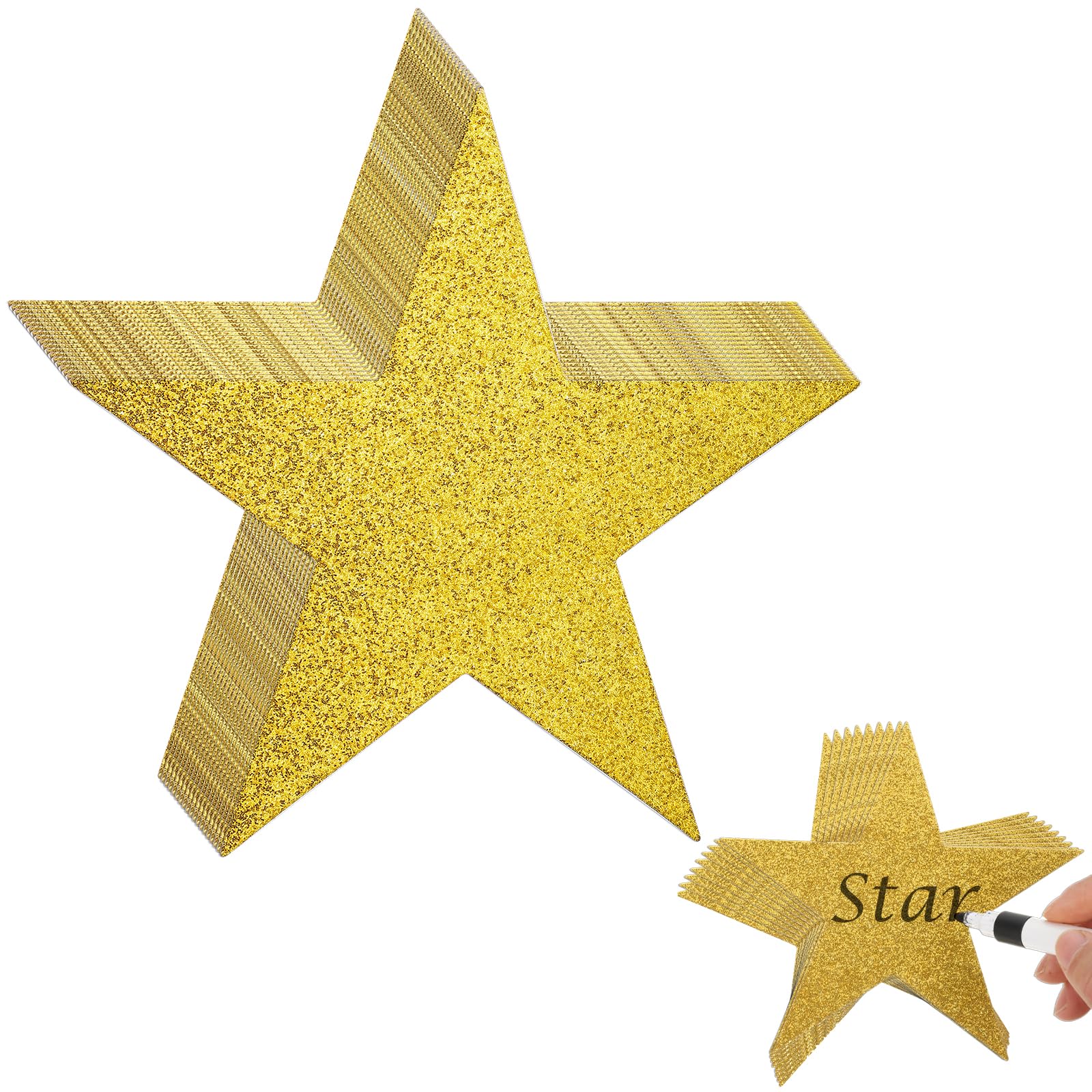 Photo 1 of 100 Pcs 6 Inch Glitter Gold Stars Double Printed Paper Stars Gold Star Decoration Bulletin Board Decorations for Classroom Wall Party