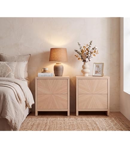 Amazon.com: VividVibe Natural Oak Nightstand Set of 2- Sunburst