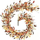 Fall Decor, Fall Garland with Lights, 6FT Autumn Eucalyptus Leaves Lighted Garland Thanksgiving Harvest Festival Decorations for Home Mantle Porch Outdoor Indoor Wedding Table Wall Arch Decor