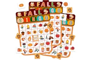 BIZIBAFF Fall Bingo Game Cards for Kids Adults - 24 Players Fall Festival Party Game - Autumn Bingo Cards for Family School Classroom Thanksgiving Activities Party Favors Supplies