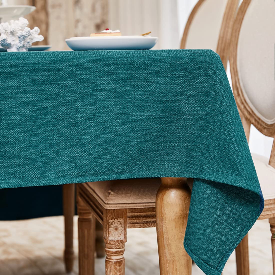 WAITER TREE Table Cloth 140x180 cm Rectangular Wipe Clean Table Cover, Faux Linen Wipeable Waterproof Tablecloth for Outdoor Picnic Dining Kitchen Party - Teal