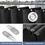 Shower Curtain 182x198cm with Metal Hooks Waffle Fabric Black view 4