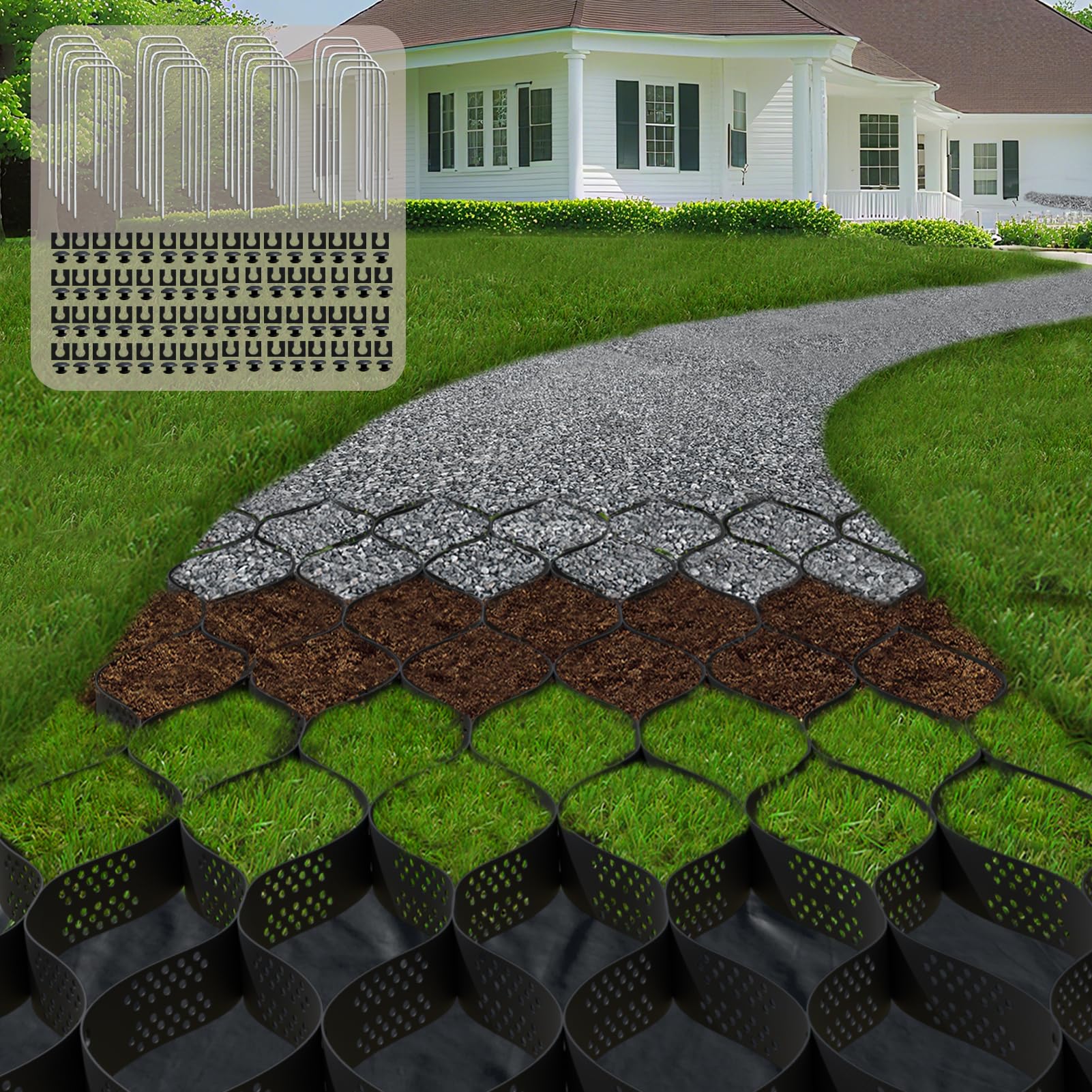 4" Thick Gravel Ground Grid 6.5ft x 33ft - Geo Grid
