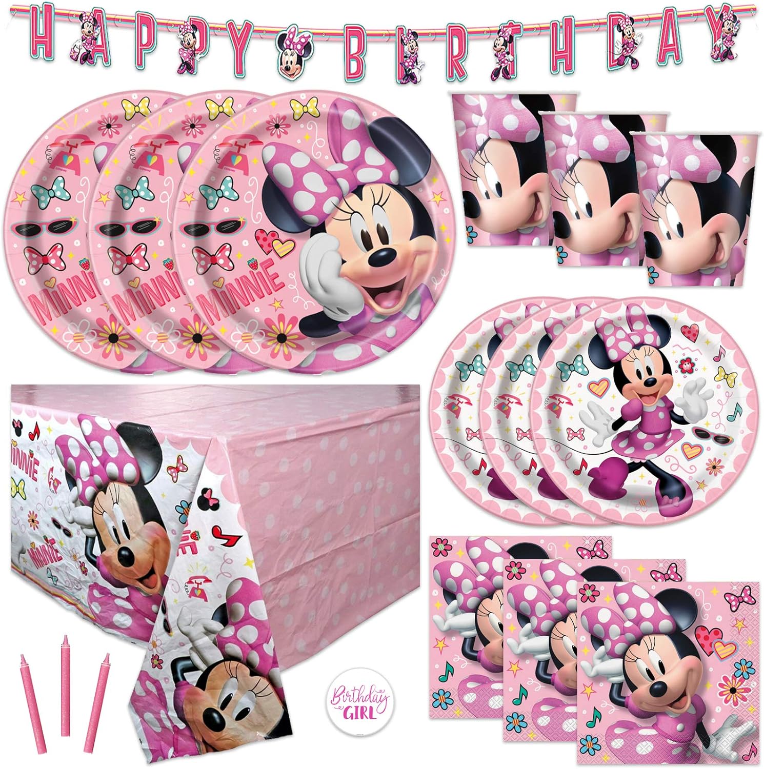 Minnie Mouse Birthday Party Supplies and Decorations for Minnie Birthday Party, Easy Setup and Takedown with Banner, Table Cover, Plates, Napkins & More: Toys & Games