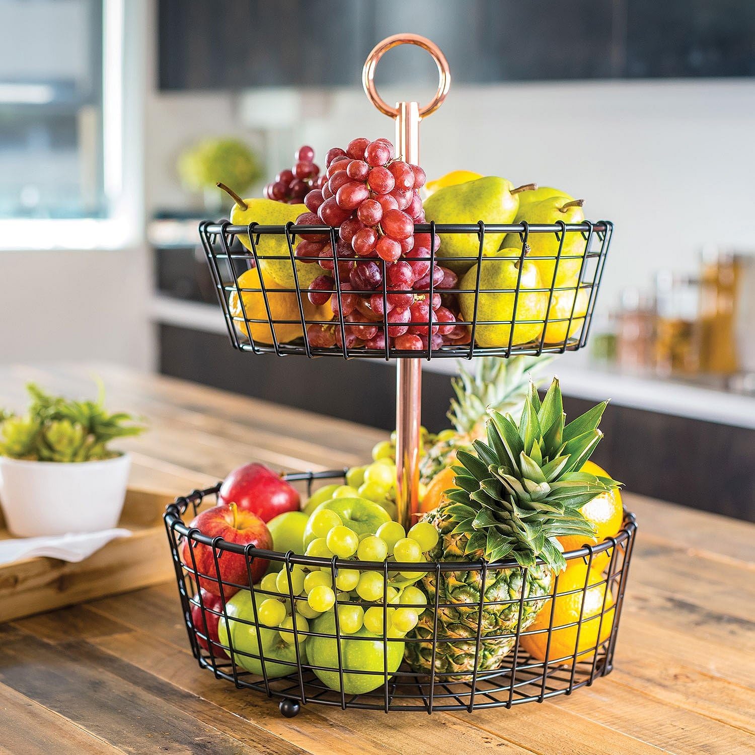 Giftburg Two Tier Wrought Iron Wire Basket Fruit Kitchen