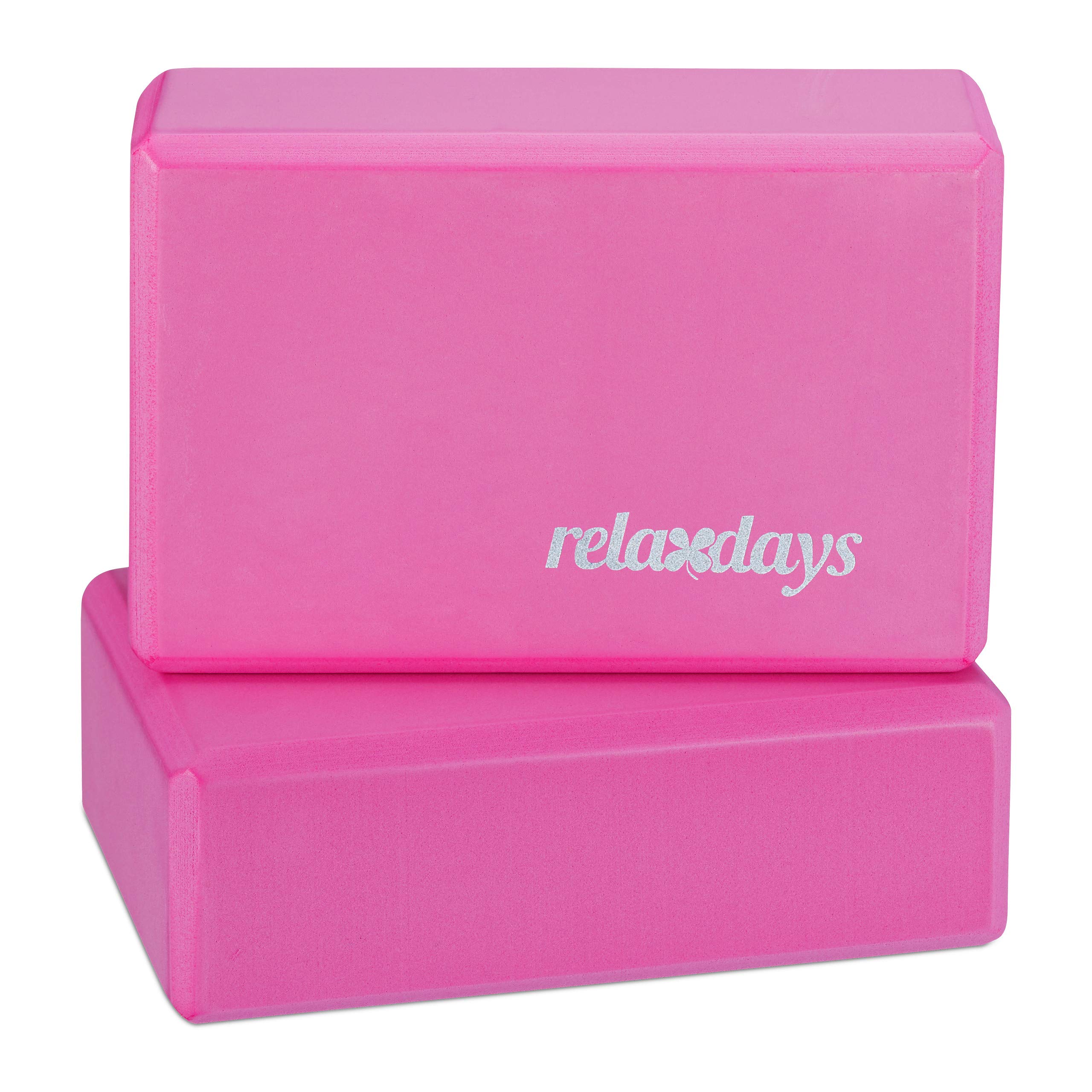 Relaxdays Set of 2 Hard Foam Blocks to Practice Yoga, Non-Slip, HWD 8x23x15 cm, Pink