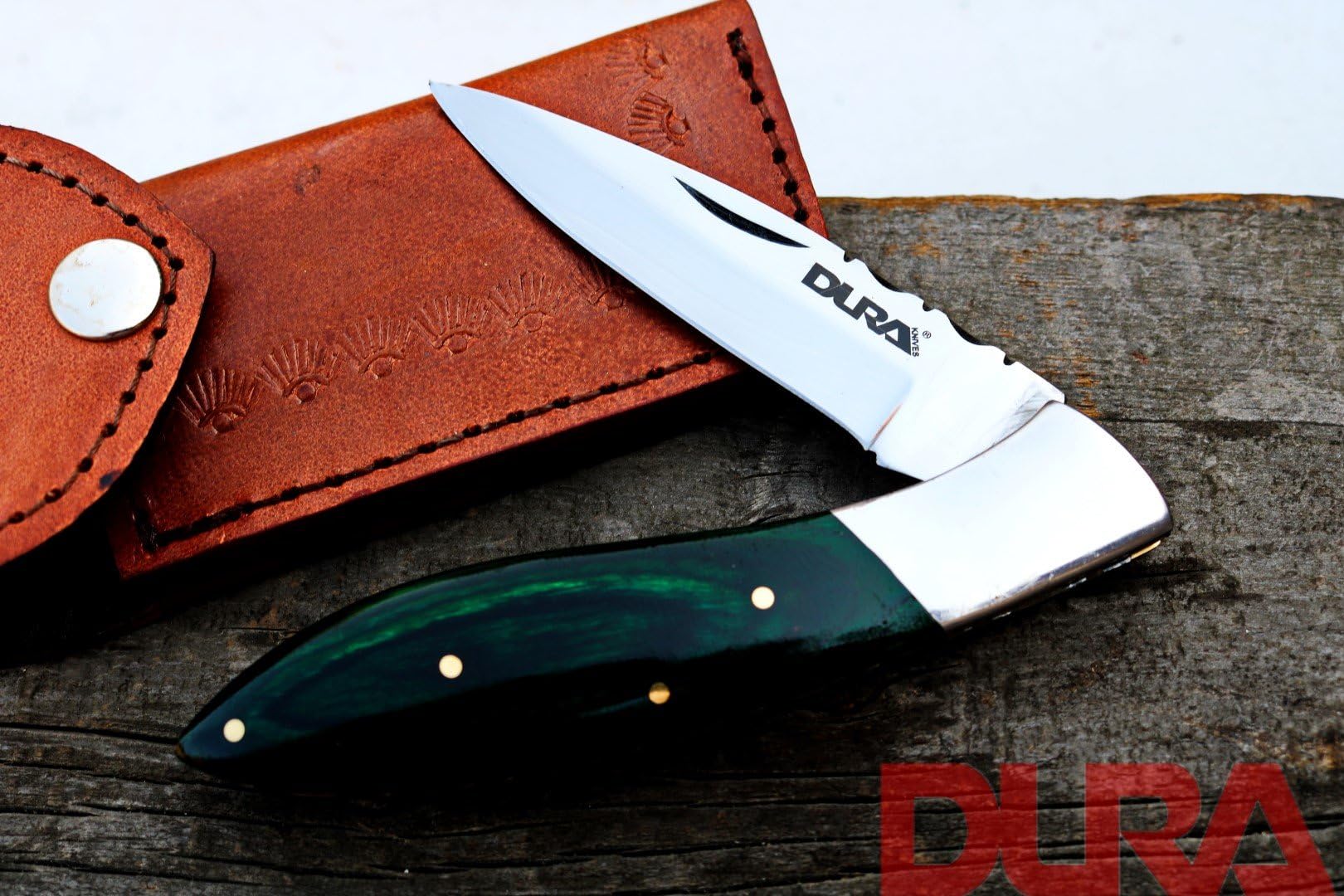 DURA KNIVES Dk-57 Green Wood 4'' inches Folded Original Laguiole Folding Custom Handmade Stainless Steel Blade Pocket Knife 100% Prime Quality Plus Beautiful Stainless Bolster Limited Edition