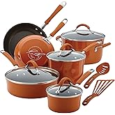 Rachael Ray Cucina Nonstick Cookware Pots and Pans Set, 12 Piece, Pumpkin Orange