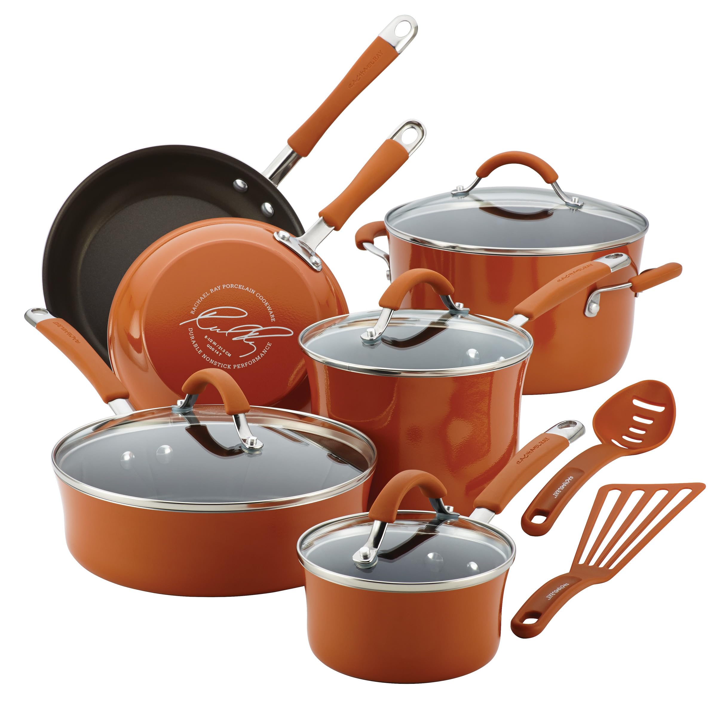 Photo 1 of ** used**Rachael Ray Cucina Nonstick Cookware Pots and Pans Set, 12 Piece, Pumpkin Orange