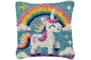 YOOTOM Latch Hook Kits for Adult Kids Begginers, Latch Hook Pillow Cushion DIY Embroidery Pillowcase Cover Making Crafts Supplies, Pre-Cut Yarns,Easy Pattern 17x17in