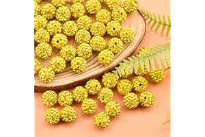Abitoncc 120pcs 10mm Rhinestone Clay Beads, Polymer Fancy Bling Beads for Baseball Necklace, Round Shamballa Disco Sparkly Beads for Jewelry Making-Yellow