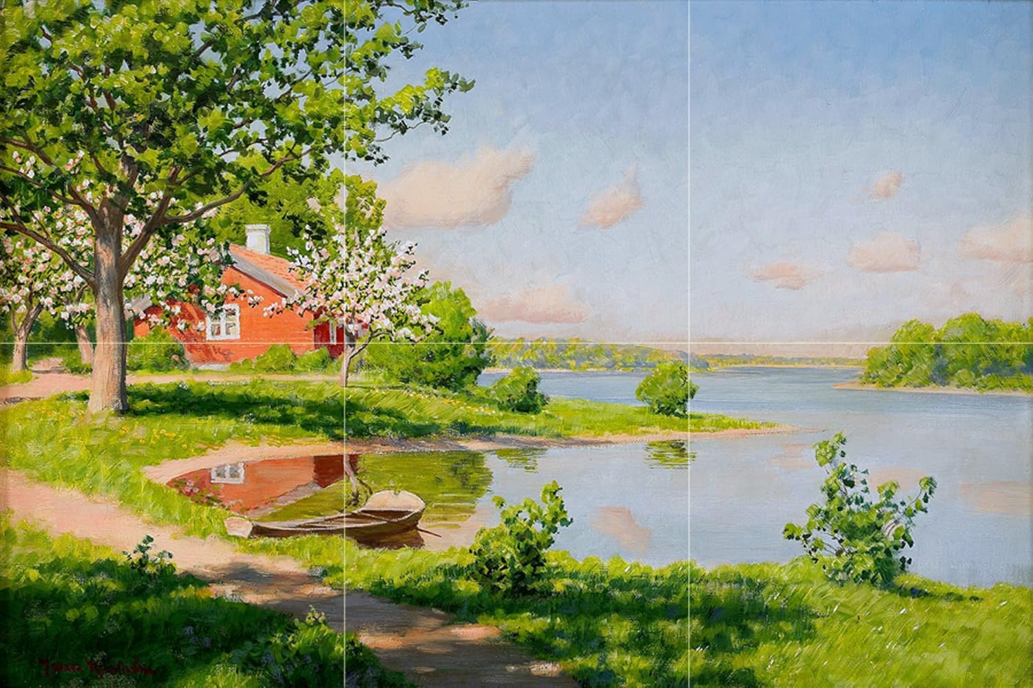 river boat garden house J. Krouthen Tile Mural Kitchen Backsplash Marble Ceramic - Afbeelding 4 van 23