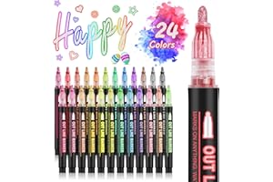 HOXIDA 24-Color Metallic Outline Markers for Kids - Double Line Glitter Pens for Drawing, Cards & Crafts