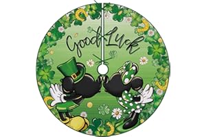 Fzbali St. Patrick's Day Christmas Tree Skirt 48 Inches Lace-up Good Luck Mouse Shamrock Clover Tree Skirt, Gold Coins Horseshoe Daisy Irish Holiday Party Indoor Decoration Home Decor