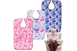Pedobi Adult Bibs - 3 Pcs Washable Clothing Protector with Crumb Catcher, Reusable Waterproof Large Feeding Adult Bibs