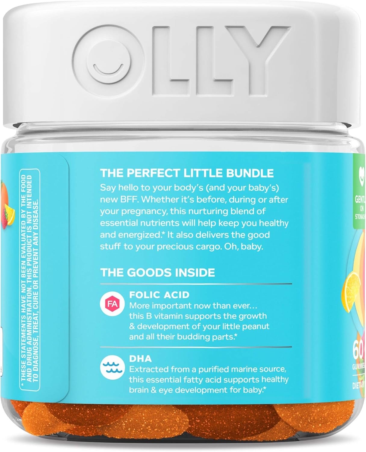 OLLY The Essential Prenatal Gummy Multivitamin, 30 Day Supply (60 Gummies), Sweet Citrus, Folic Acid, Vitamin D, and Omega 3 DHA Chewable Supplement: Health & Personal Care