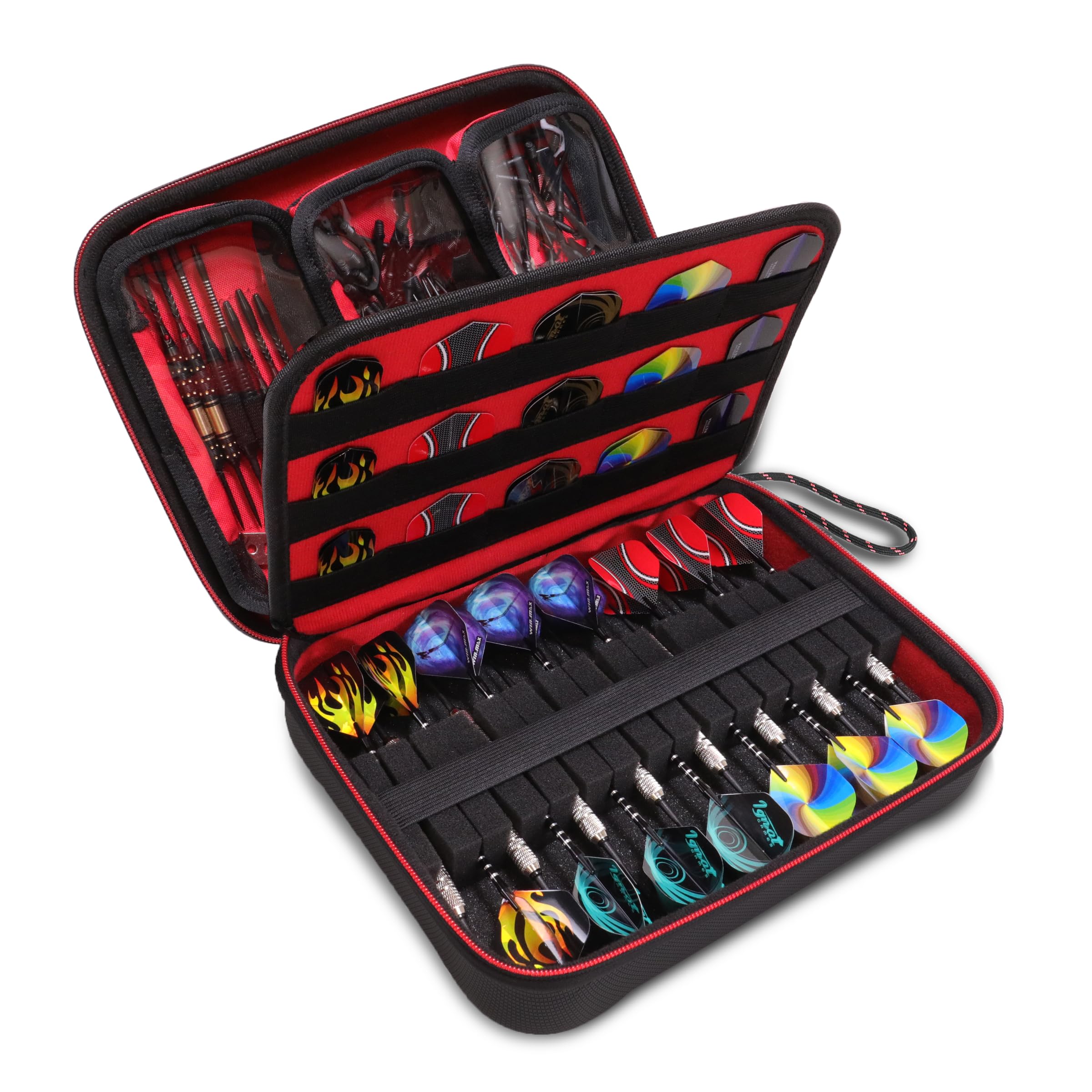 USA Gear XL Semi Hard Shell Dart Case - Storage Protective for 15 Piece Dart Set, Tips, Flights and Shafts, and More Accessories - Locking Foam Design for Soft and Steel Tips (Red) - Case Only Image