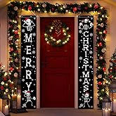 Christmas Door Banner Funny Skeleton Hanging Sign Spooky Vibes Front Door Decor Yard Wall Indoor Outdoor Party Decorations 12x71 Inch