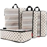 U+U 4 Set Compression Packing Cubes, Travel Organizers (Polka Dot) | Space-Saving &amp; Lightweight Travel
