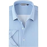 Damipow Mens 8-Way Stretch Dress Shirts Wrinkle Free Button Down Shirts Long Sleeve Knit Jacquard Business Casual Shirt