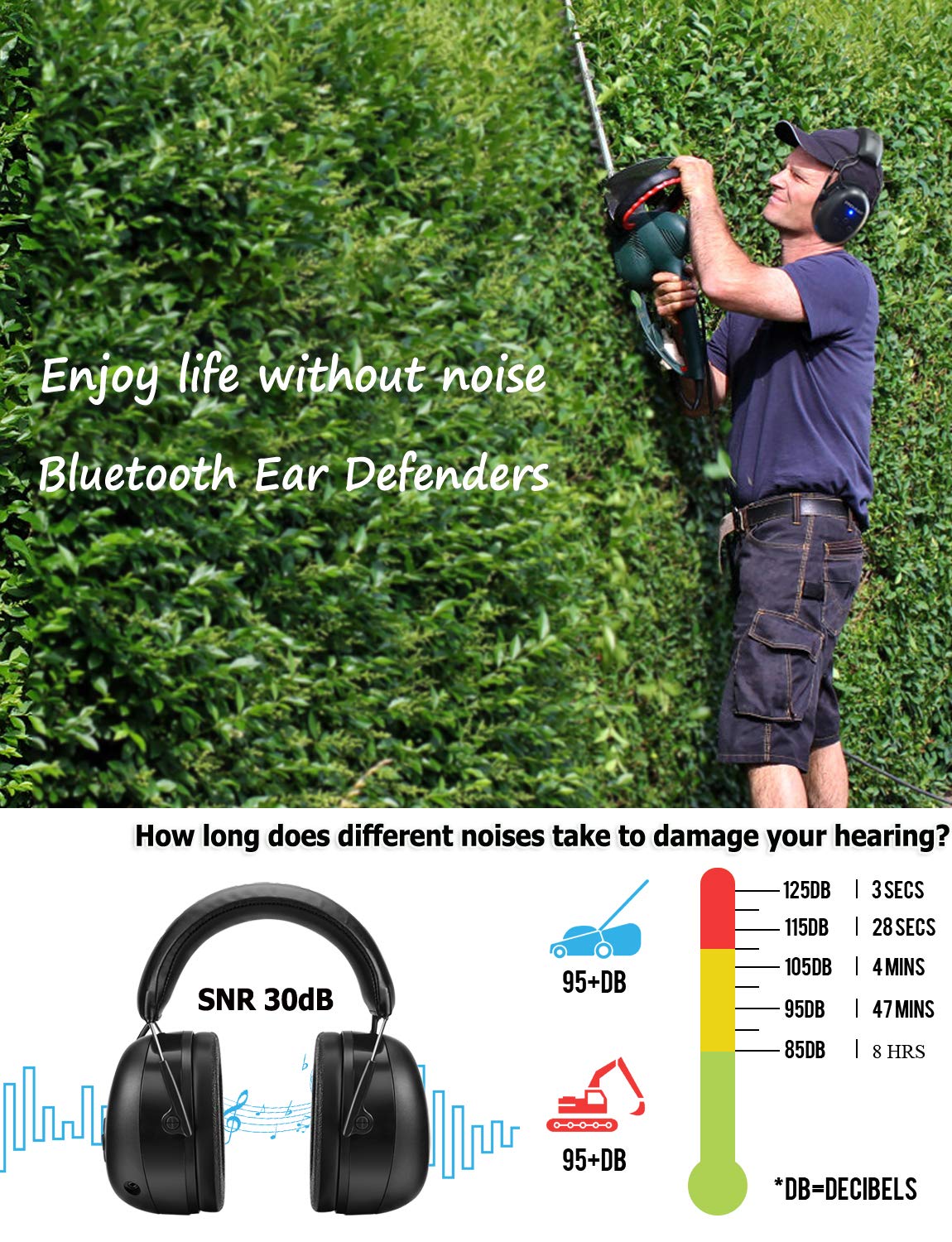 PROHEAR 037 Wireless Bluetooth Ear Defenders, Rechargeable Hands-Free Calling Headset - Image 3