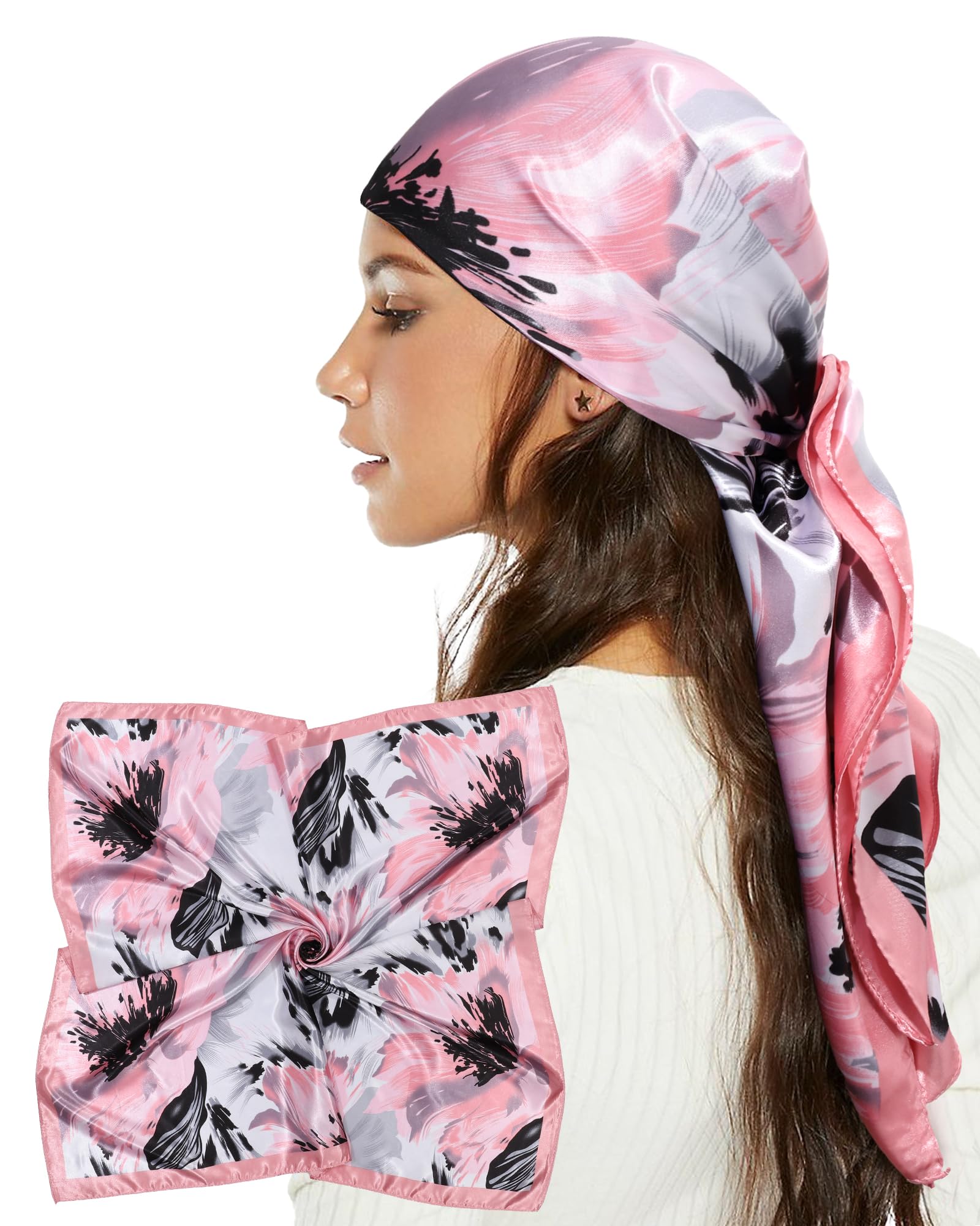 AWAYTR 35” Satin Head Scarf for Women Like Silk Scarf Hair Bandanas Women Large Square Neck Scarf Headscarf Head Wrap