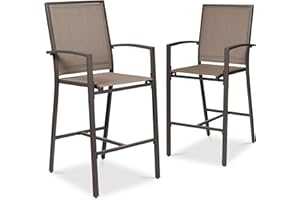 Best Choice Products Outdoor Bar Stools Set of 2, Bar Height, Patio Furniture, All Weather Mesh Design w/Armrest - Brown/Brown