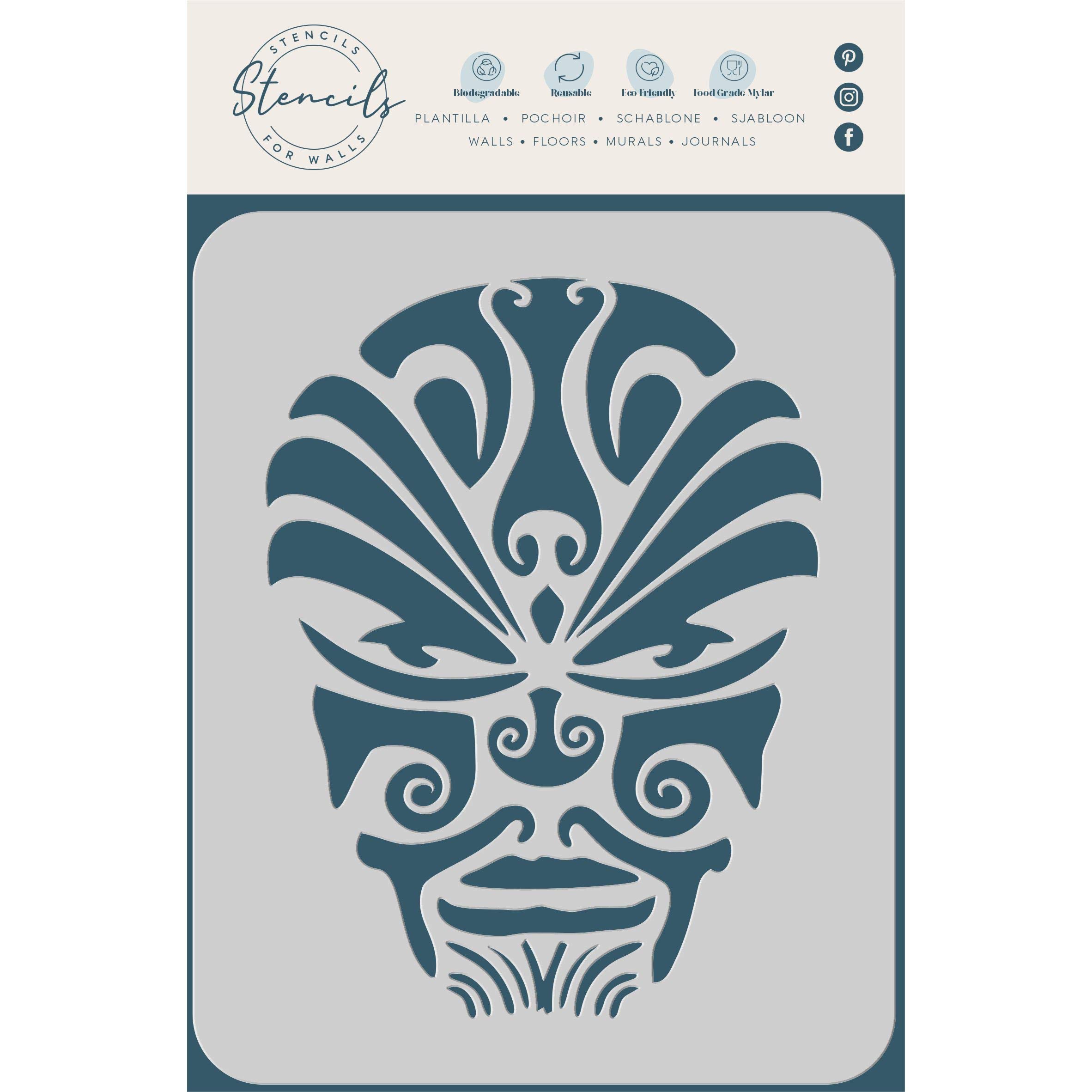 Devil Face Stencil, 15 x 11.4 cm (M) - Tribal Mask Ethnic Maori Tattoo Stencils for Painting Templateโฆ