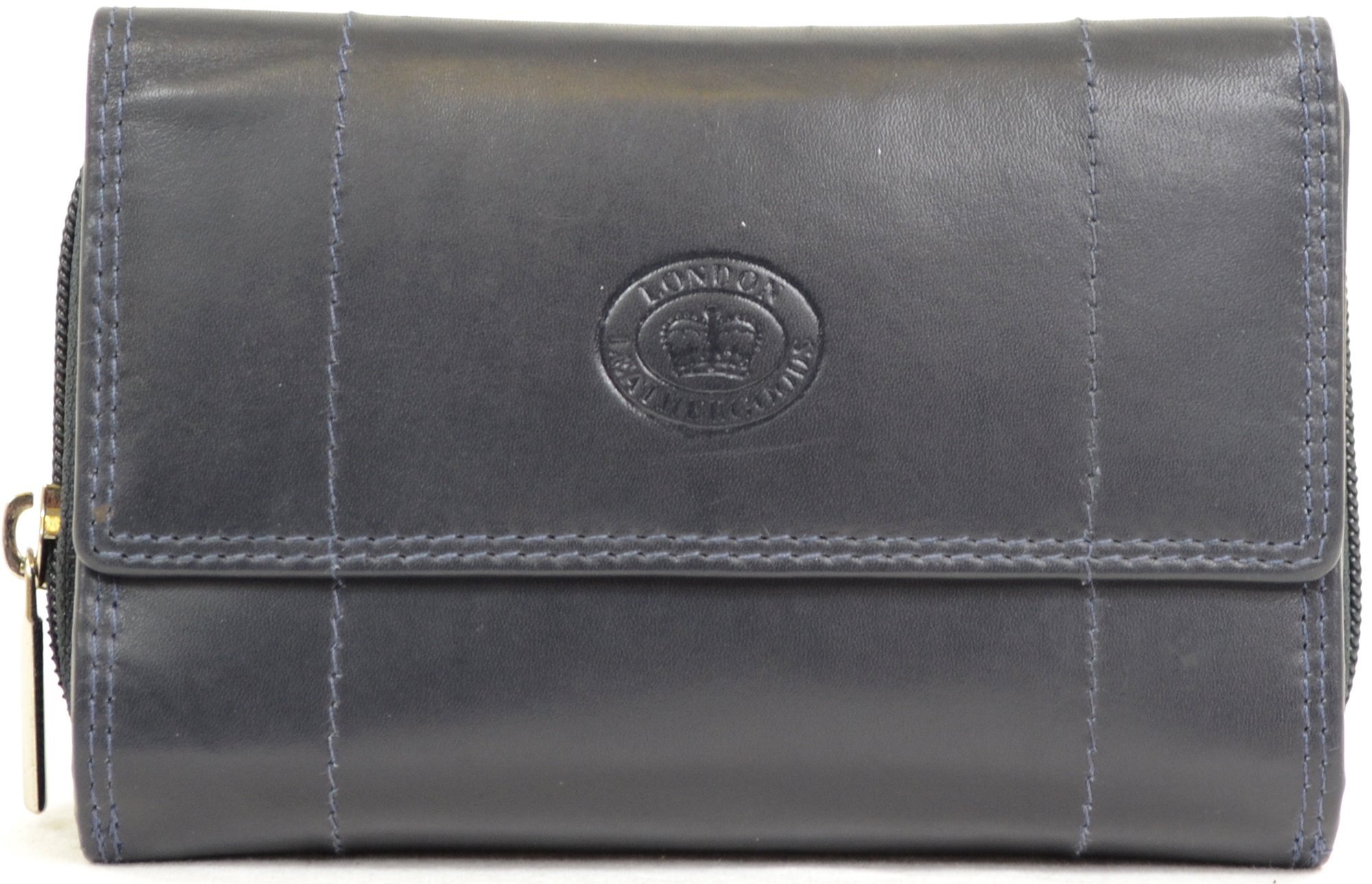 Ladies Soft Real Nappa Leather Zip-around Purse with Front Flap and Double Credit Card Swing Section (Lilac/Dark Brown/Dark Red/Mid Brown) (Navy)