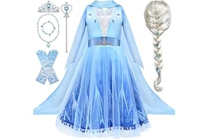 Tacobear 10pcs Frozen Elsa Costume Dress For Girls Kids Toddler Princess Dress Up Clothes For Little Girls With Elsa Accessories Gloves Crown Wands Wig Necklace For 5-6T Kids Christmas Birthday Party