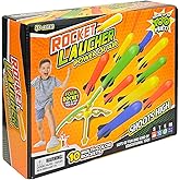 Hopture Rocket Launcher Power Air Toy Set with 10 Multi-Color Foam Rockets Launch Pad, Outdoor Activity Game