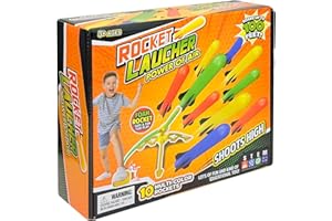 Hopture Rocket Launcher Power Air Toy Set with 10 Multi-Color Foam Rockets Launch Pad, Outdoor Activity Game
