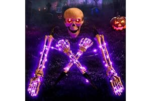 KEMOOIE Halloween Decorations Outdoor Skeleton Decor, Realistic Graveyard Bone Decoration with Purple Lights, Glowing Skeleton Hands for Outdoor Lawn Garden Halloween Party Decor