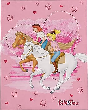 BERONAGE Bibi und Tina Decke Freunde Rosa 130 cm x 170 cm Fleecedecke Blocksberg Pferde Sabrina Amadeus Kuscheldecke zur Bett