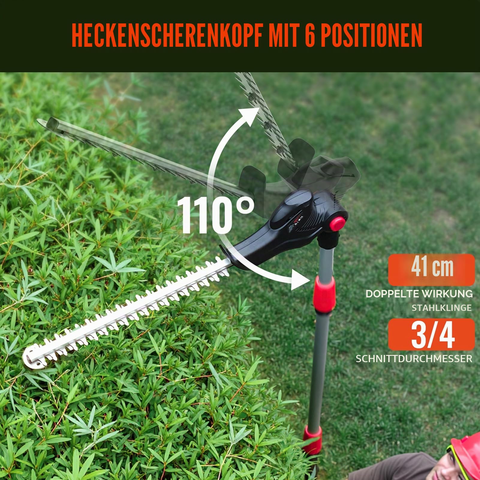 Keenstone 2 in 1 Akku-Hochentaster und Heckenschere, Verlängerungsstange, Reichweite bis 4m, Inklusive Akku & Ladegerät 4