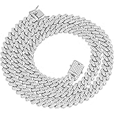 TRIPOD JEWELRY 12mm Real 18K or White Gold Plated Diamond Iced Out Cuban Link Chain or Bracelet Hip Hop Miami Necklace Prong-Setting Choker for Men Women