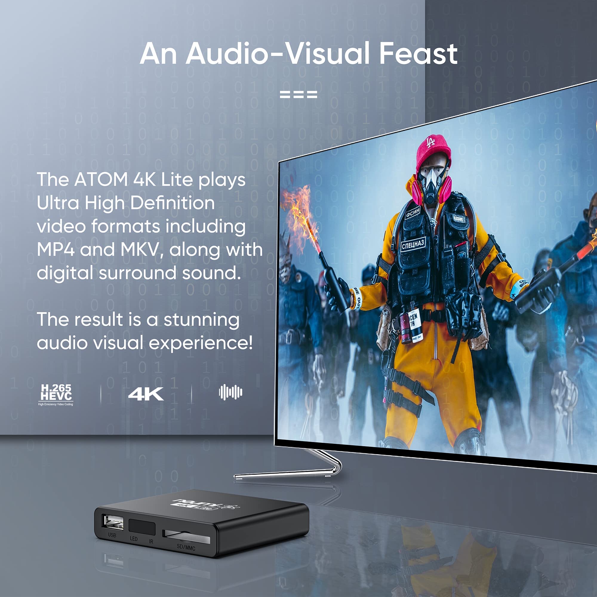 NEUMI Atom 4K Lite Ultra-HD Digital Media Player for USB Drives and SD Cards - Plays 4K/UHD Videos, HEVC/H.265, HDMI and Analog AV, Automatic Playback, Looping, Trigger Capability