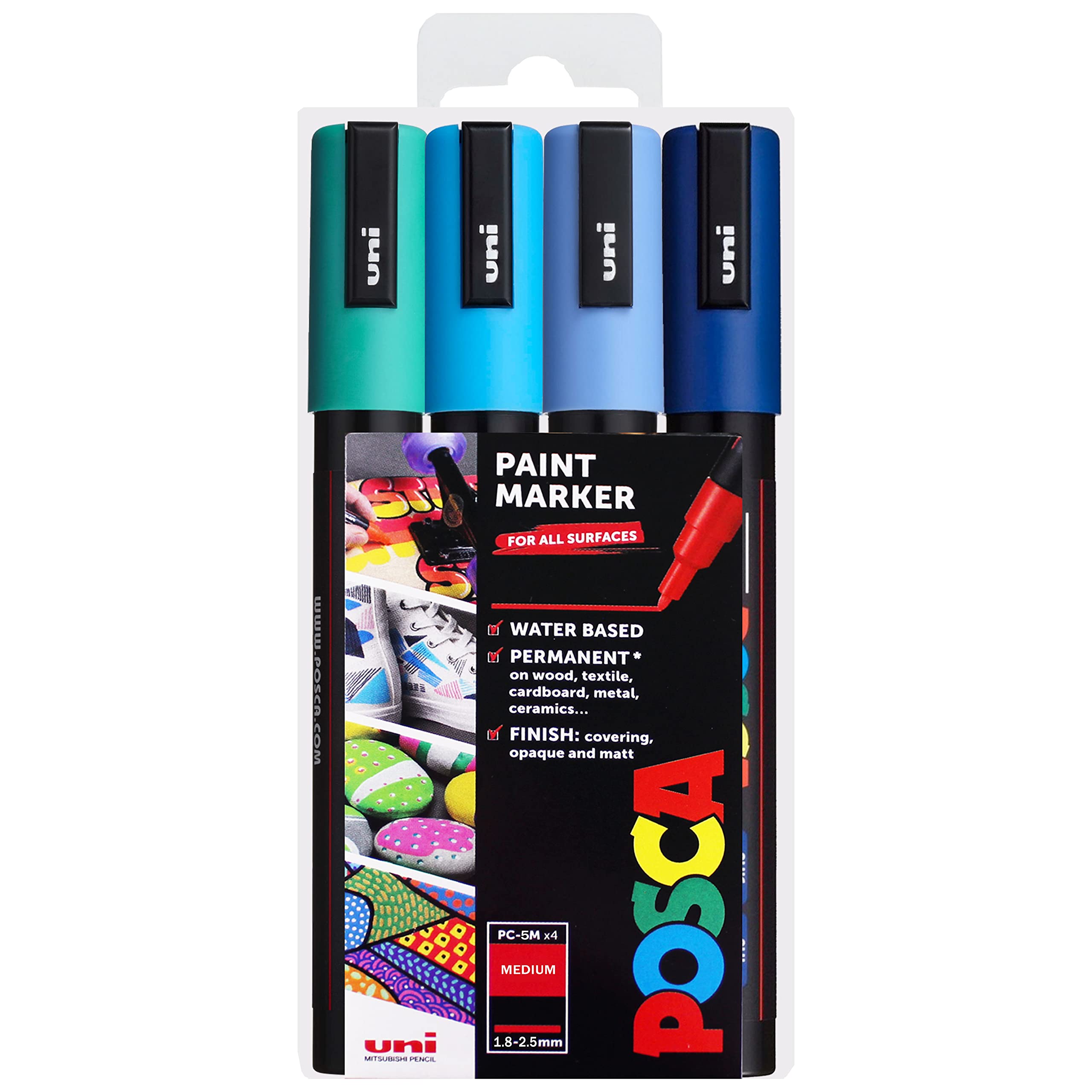 POSCA - PC-5M - Paint Marker Art Pens - 1.8-2.5mm - Cool Tones Set of 4 in Wallet
