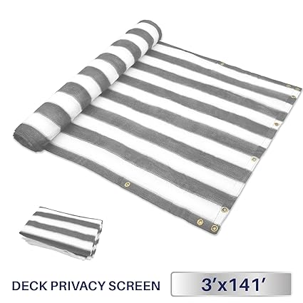 3 x 141, Grey/White Strips: Windscreen4less Deck Privacy Screen for Backyard, Patio, Balcony, Pool, Porch, Railiing, Gardening, Fence Shield Rails Protec