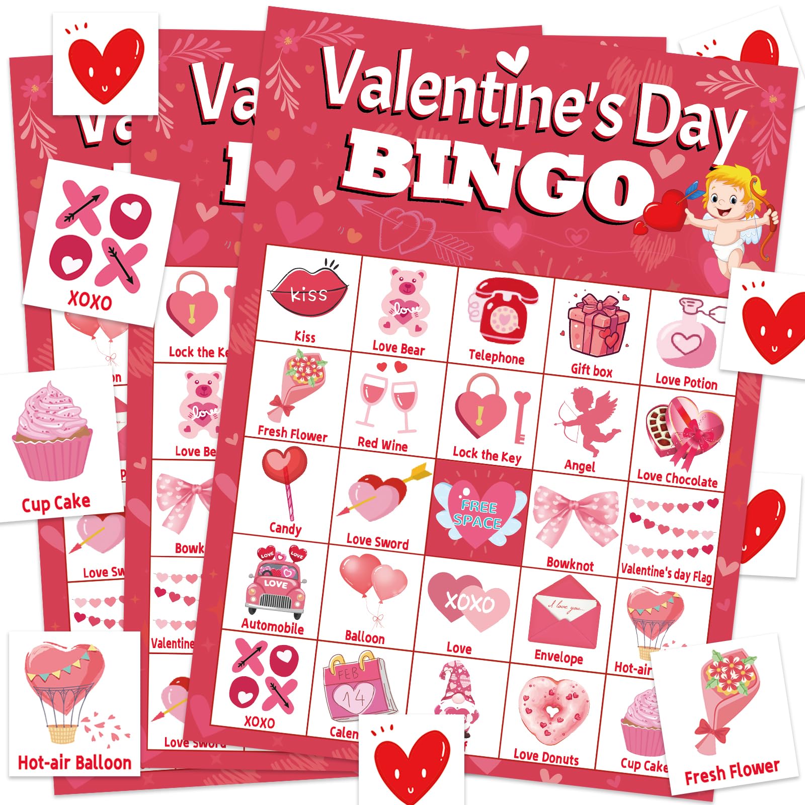 Leezead Valentine’s Day Bingo Game for Party, 24 Players Valentine’s Day Bingo Cards Valentine’s Day Bingo Game Cards for School Classroom Family Games Valentine’s Day Party Supplies