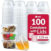 Reli. 3.25 oz Condiment Containers with Lids (100 sets) | Ideal for Sauce, Souffle, Samples, Jello Shot Cups | Disposable, BPA-Free Plastic | Small Containers 3.25oz, Bulk