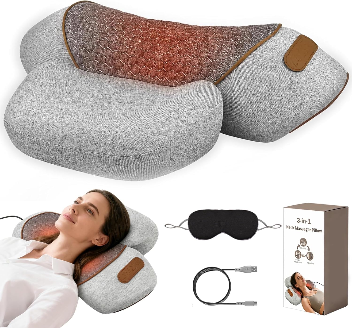 Photo 1 of COFANKIA 3-in-1 Neck Massager Pillow,Ergonomic Neck Massager with Heating,Traction & Vibration,Hump Corrector for Shoulder Pain Relief, Neck Pillow for Daily Comfort at Home or Office