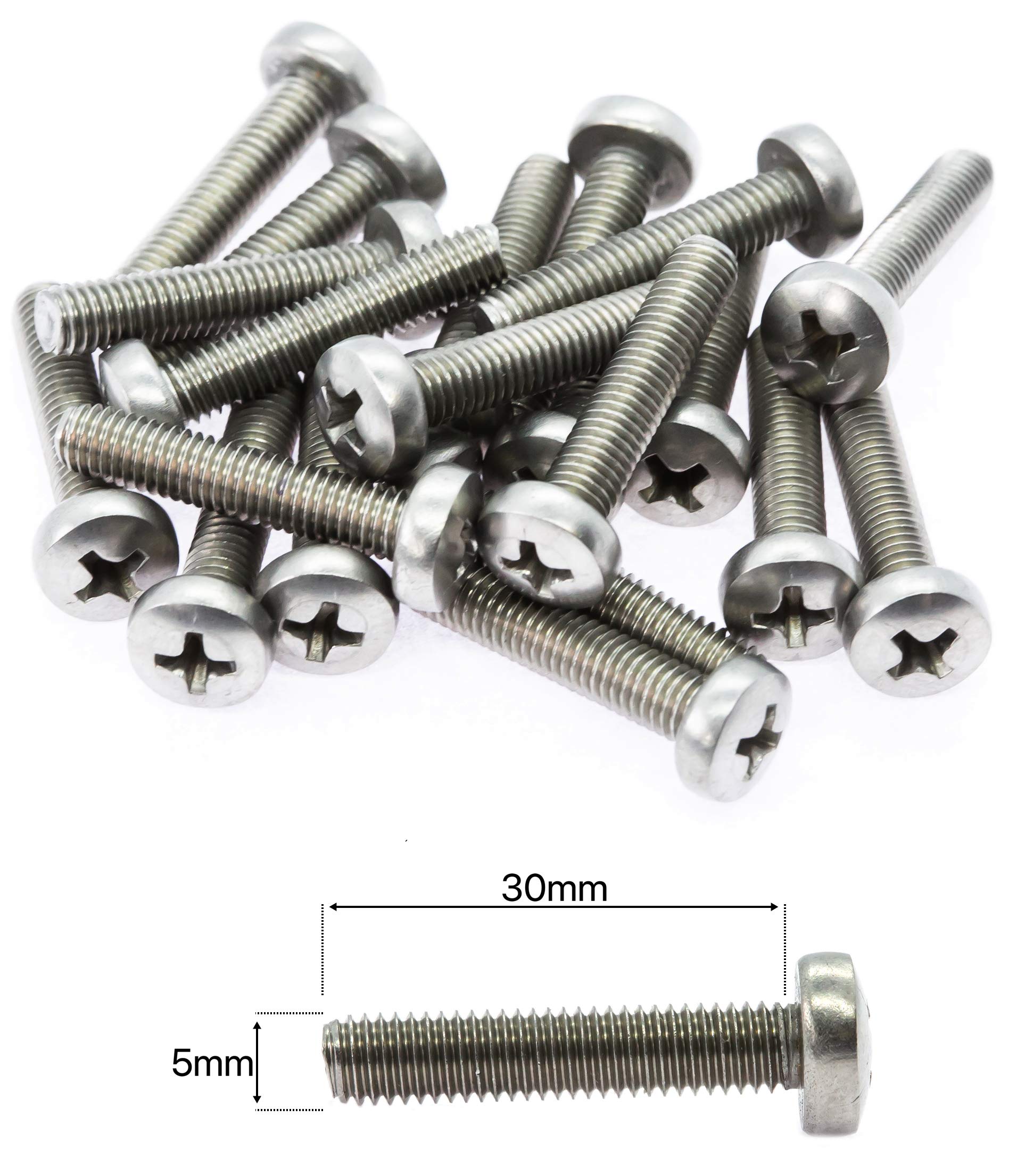 M5 (5mm x 30mm) Phillips Pan Head Machine Screws - Stainless Steel A2 (Pack of 20) DIN 7985 F11BC