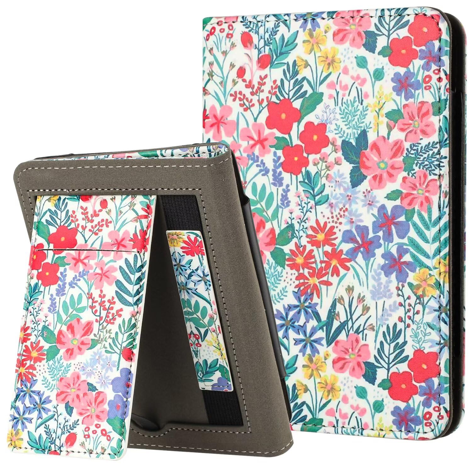 MOKASE Case for New 6" Kindle (11th Generation, 2024/2022 Release), PU Leather Stand Hard Cover, Auto Wake/Sleep with Hand Strap & Card Slot for Kindle 11th 6 inch 2024 E-Reader, Floral