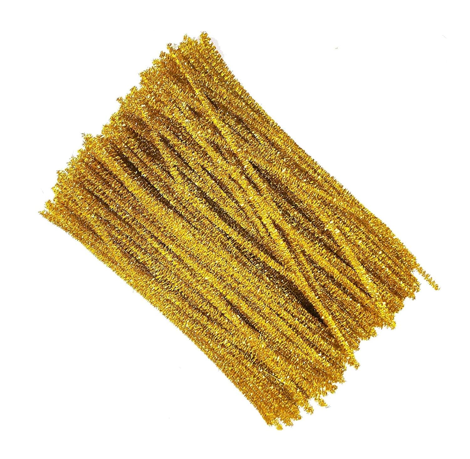 EliteKoopers Gold Glitter Tinsel Chenille Metallic Pipe Cleaners Pipe for DIY Craft Projects, Wedding, Home, Party, Holiday Decoration Item (100Pcs)
