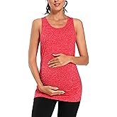 Ecavus Women's Maternity Tank Tops Seamless Racerback Sleeveless Workout Athletic Yoga Tops Pregnancy Shirt